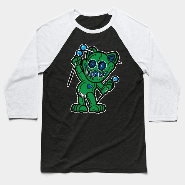 Happy VooDoo Kitty Cat Doll Green and Reflex Blue Baseball T-Shirt by eShirtLabs